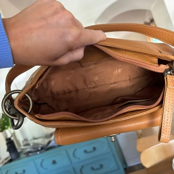 Vintage Fossil Genuine Leather Shoulder Bag Tan Top Grain Leather  Classic Y2K - Picture 5 of 15